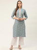 Jompers Women's Grey Cotton Jacquard Geometric Printed Kurta - Distacart