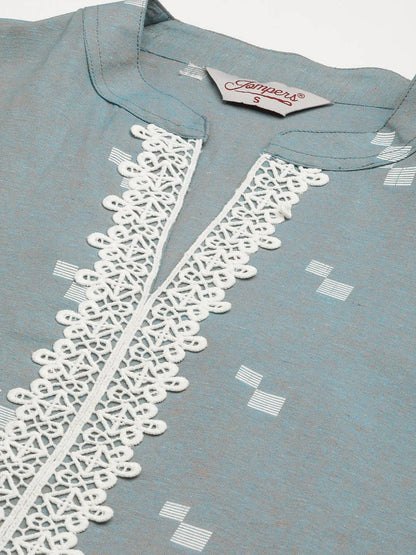 Jompers Women's Grey Cotton Jacquard Geometric Printed Kurta - Distacart