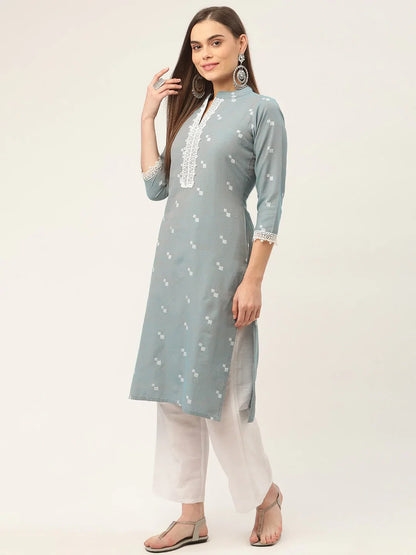 Jompers Women's Grey Cotton Jacquard Geometric Printed Kurta - Distacart