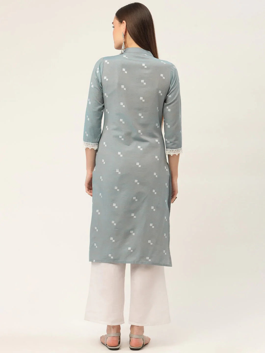Jompers Women's Grey Cotton Jacquard Geometric Printed Kurta - Distacart