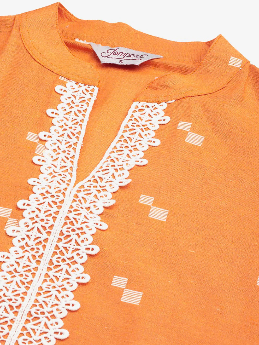 Jompers Women's Orange Cotton Jacquard Geometric Printed Kurta - Distacart