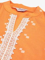 Thumbnail for Jompers Women's Orange Cotton Jacquard Geometric Printed Kurta - Distacart