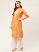 Thumbnail for Jompers Women's Orange Cotton Jacquard Geometric Printed Kurta - Distacart