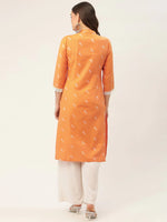 Thumbnail for Jompers Women's Orange Cotton Jacquard Geometric Printed Kurta - Distacart
