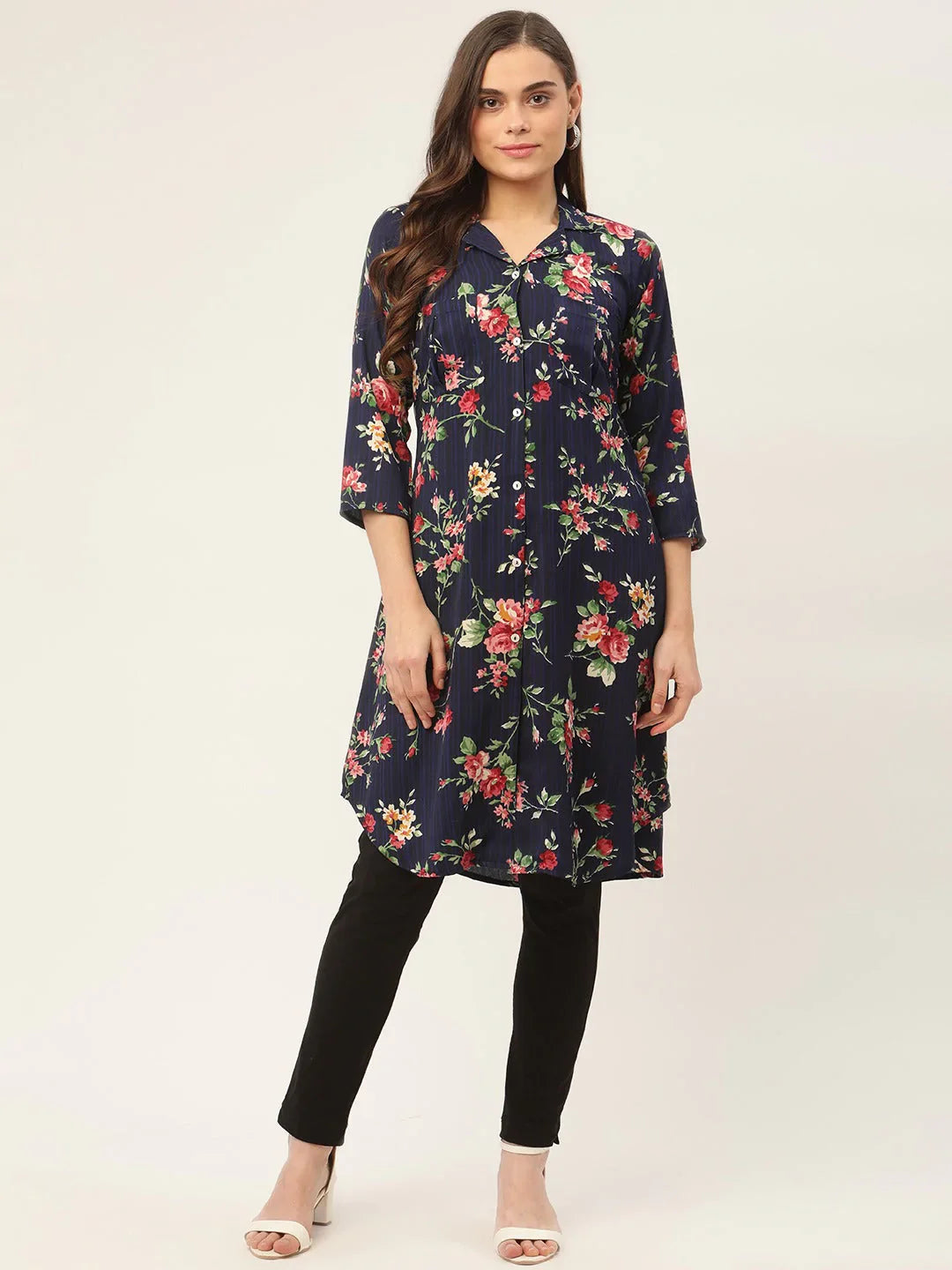Jompers Women's Blue Cotton Blend straight Kurta - Distacart