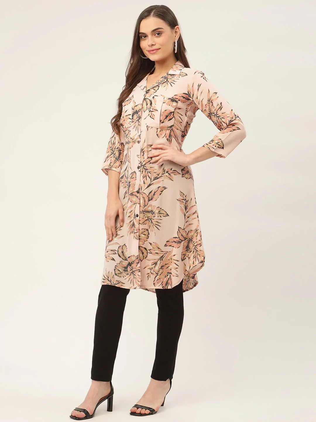 Jompers Women's Peach Cotton Blend straight Kurta - Distacart
