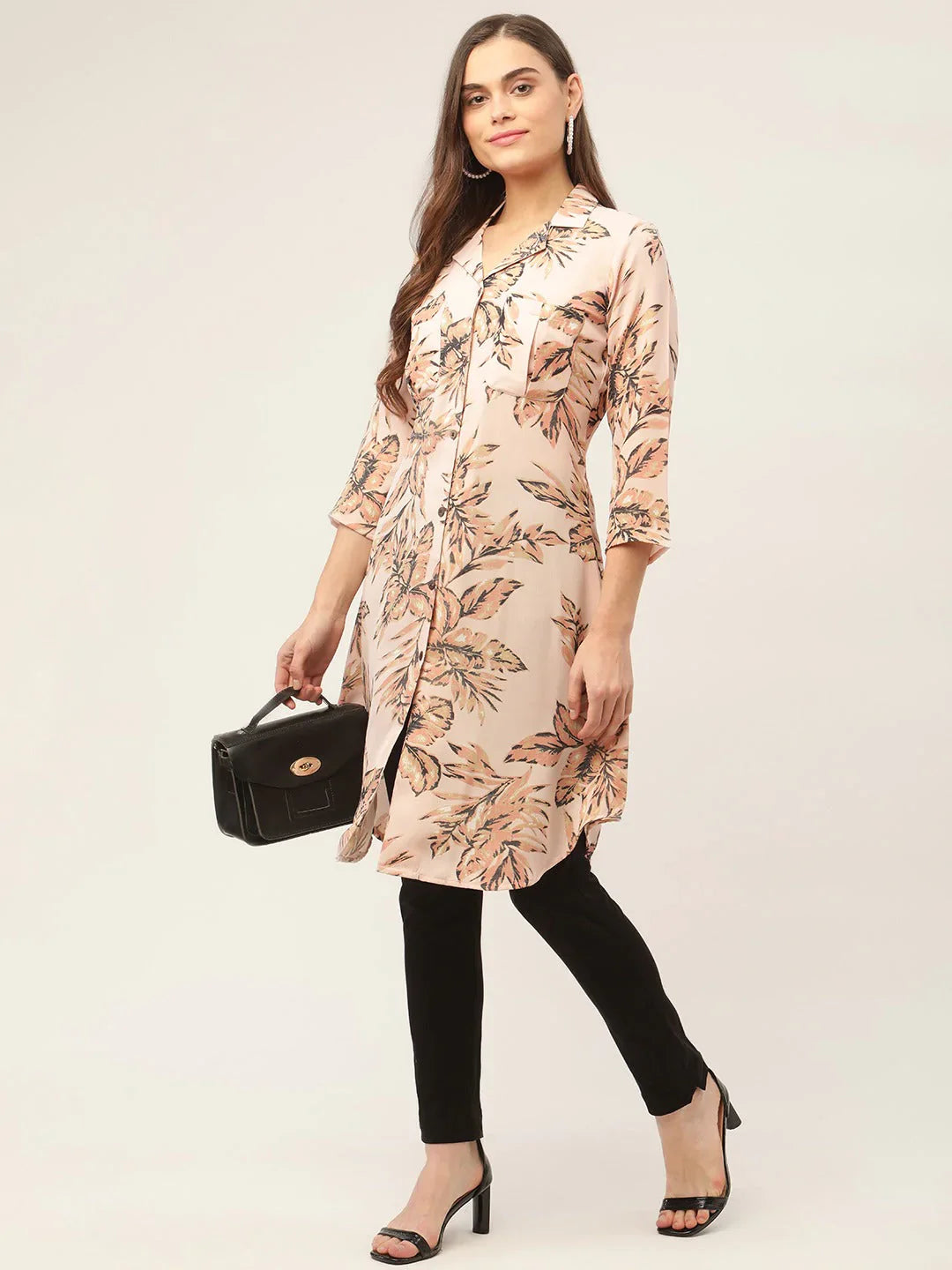 Jompers Women's Peach Cotton Blend straight Kurta - Distacart