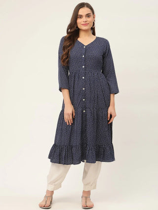 Jompers Women's Royal Blue Printed Kurta - Distacart