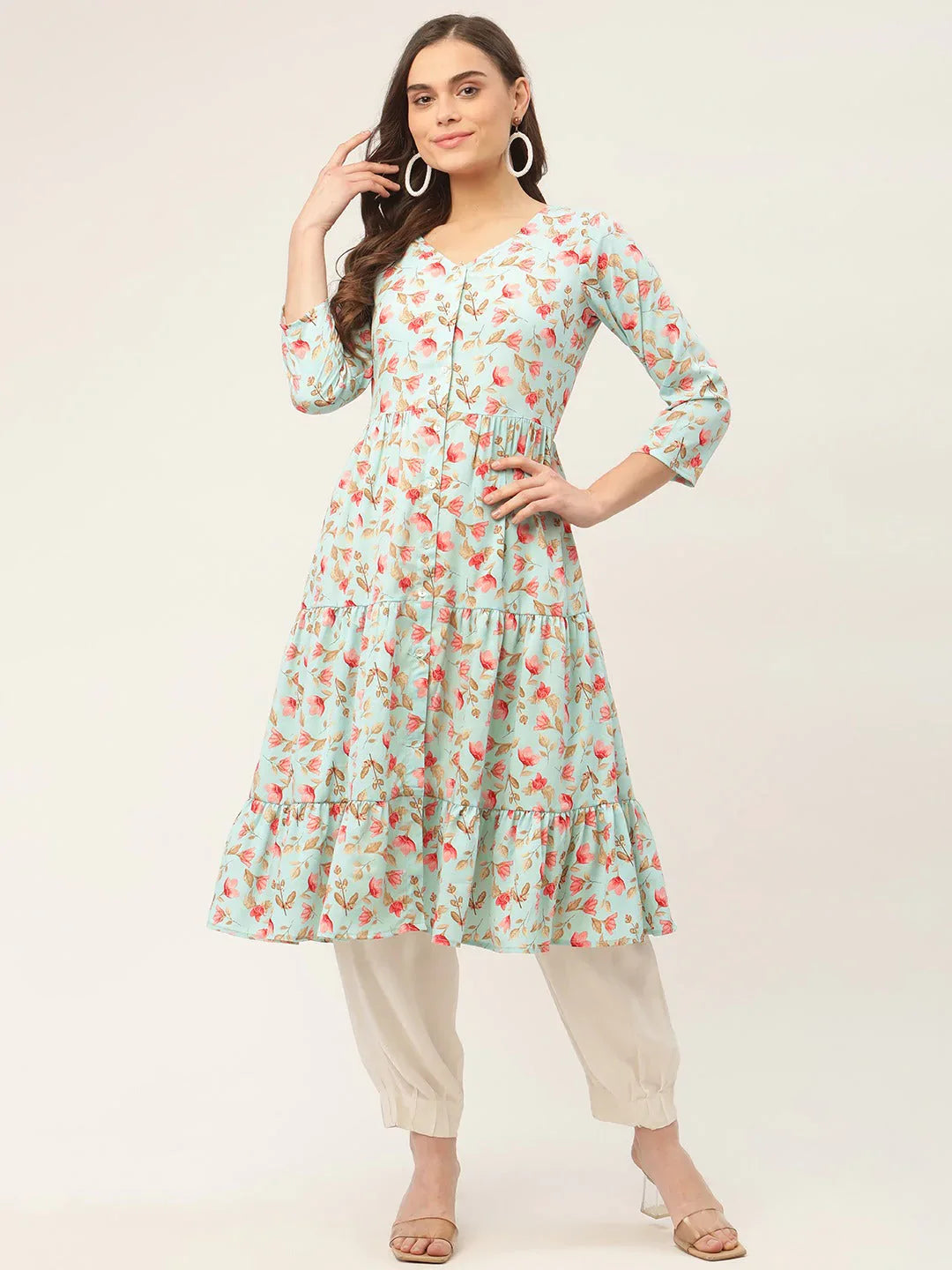 Jompers Women's Sky Blue Floral Printed Kurta - Distacart