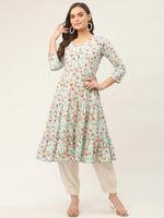 Thumbnail for Jompers Women's Sky Blue Floral Printed Kurta - Distacart