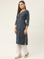 Thumbnail for Jompers Women's Indigo Blue Pure Cotton Floral Printed Kurta - Distacart
