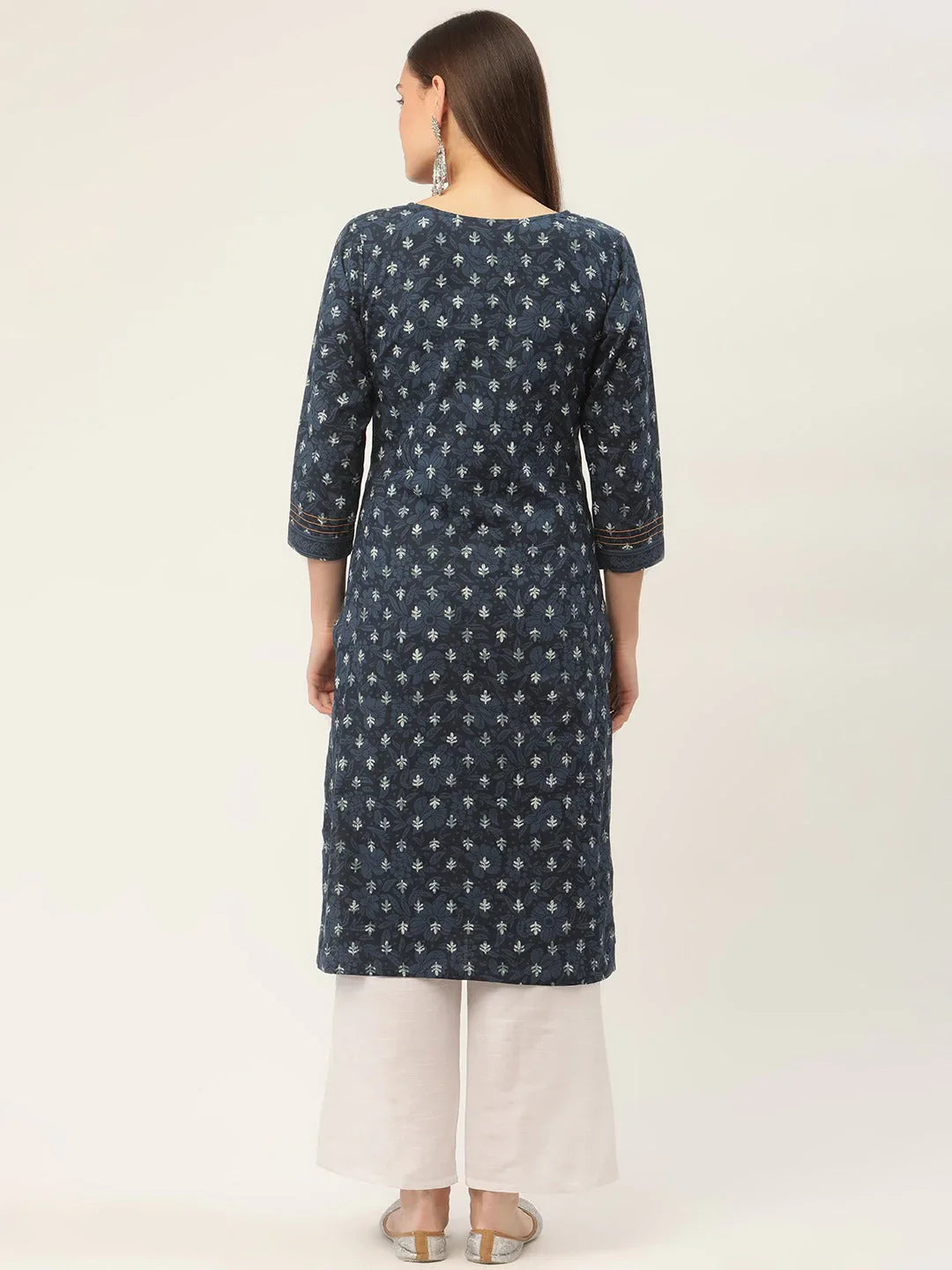 Jompers Women's Indigo Blue Pure Cotton Floral Printed Kurta - Distacart