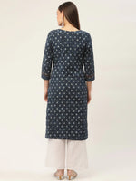 Thumbnail for Jompers Women's Indigo Blue Pure Cotton Floral Printed Kurta - Distacart