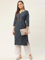 Thumbnail for Jompers Women's Indigo Blue Pure Cotton Floral Printed Kurta - Distacart