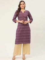 Thumbnail for Jompers Women's Purple Pure Cotton Ikat Printed Kurta - Distacart