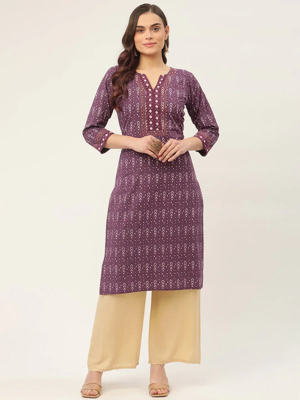 Jompers Women's Purple Pure Cotton Ikat Printed Kurta - Distacart
