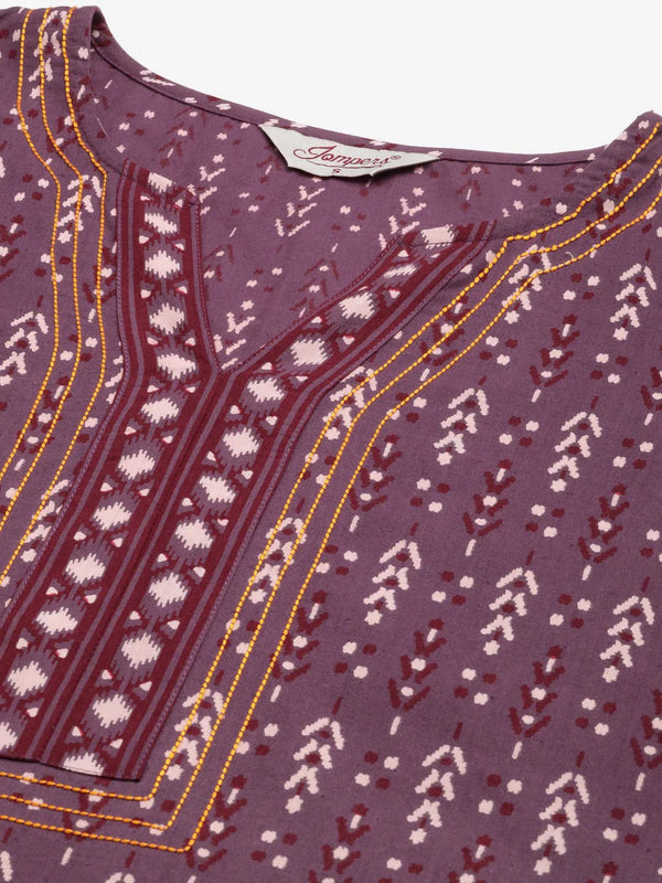 Jompers Women's Purple Pure Cotton Ikat Printed Kurta - Distacart
