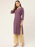 Thumbnail for Jompers Women's Purple Pure Cotton Ikat Printed Kurta - Distacart