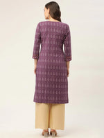 Thumbnail for Jompers Women's Purple Pure Cotton Ikat Printed Kurta - Distacart
