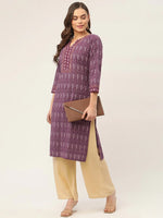 Thumbnail for Jompers Women's Purple Pure Cotton Ikat Printed Kurta - Distacart