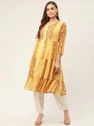 Jompers Women's Mustard Georgette Tiger Printed Kurta - Distacart