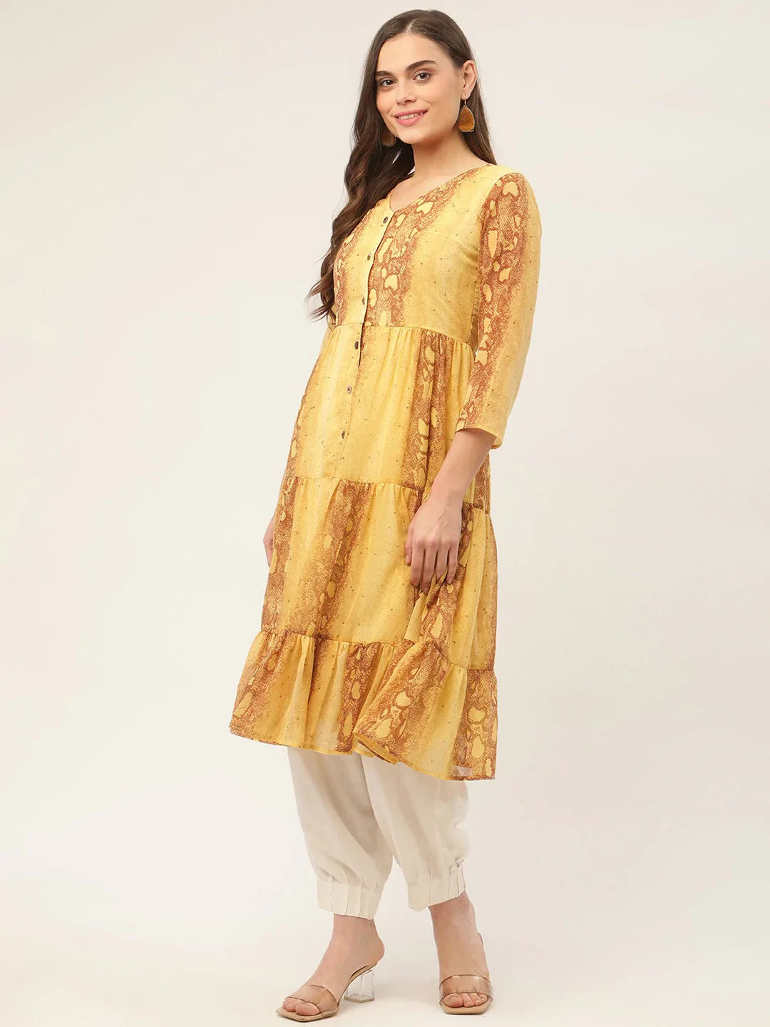 Jompers Women's Mustard Georgette Tiger Printed Kurta - Distacart