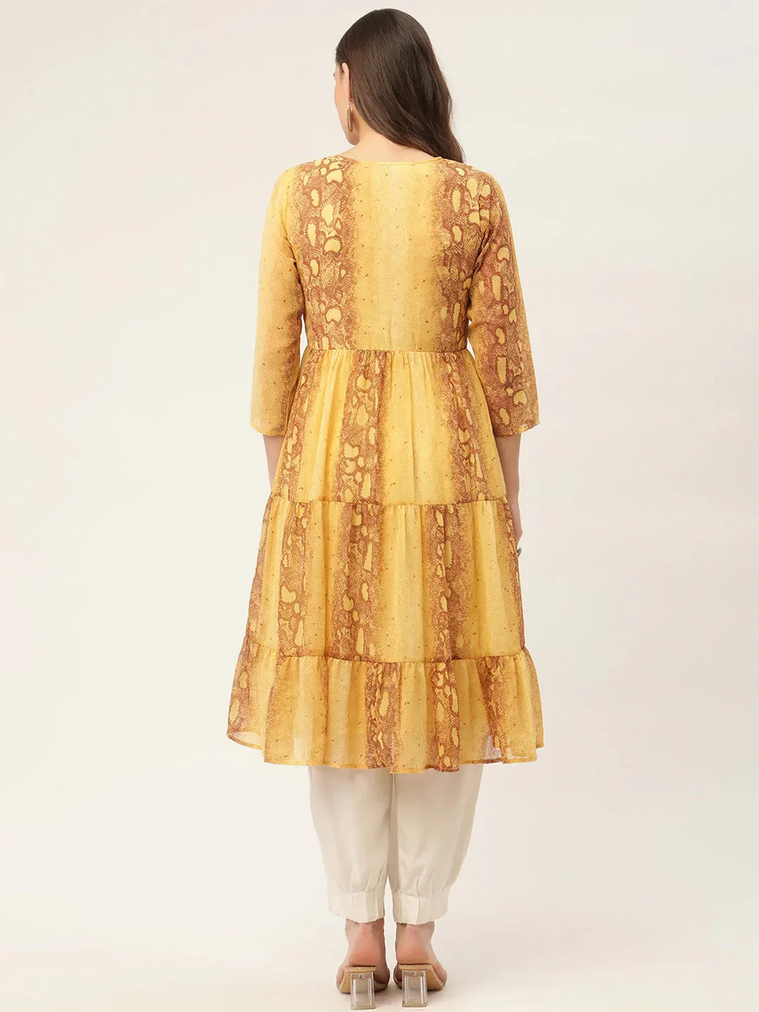 Jompers Women's Mustard Georgette Tiger Printed Kurta - Distacart