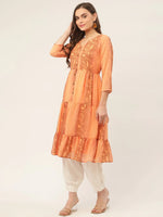 Thumbnail for Jompers Women's Orange Georgette Tiger Printed Kurta - Distacart