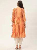 Thumbnail for Jompers Women's Orange Georgette Tiger Printed Kurta - Distacart