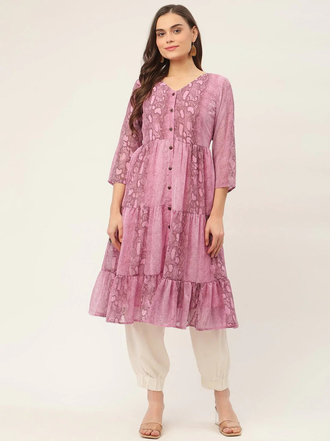 Jompers Women's Purple Georgette Tiger Printed Kurta - Distacart