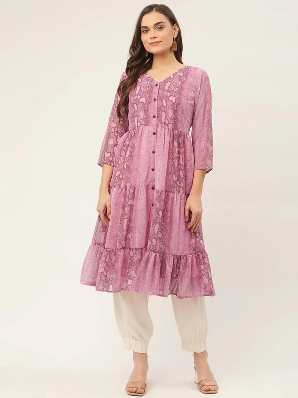 Jompers Women's Purple Georgette Tiger Printed Kurta - Distacart