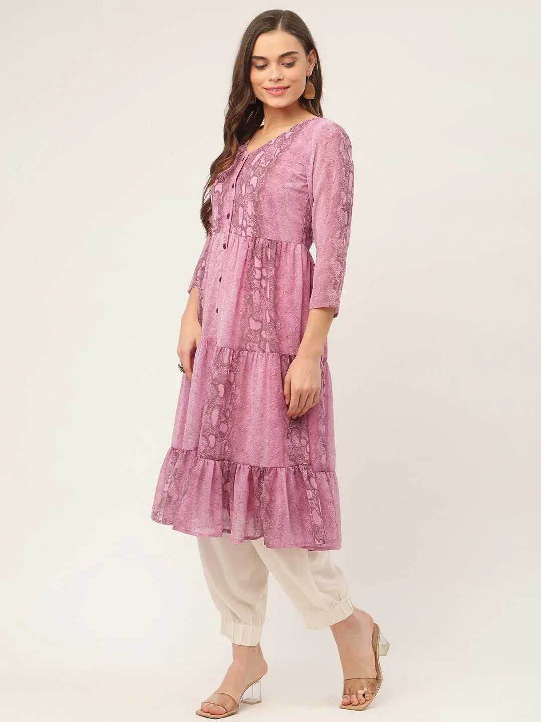 Jompers Women's Purple Georgette Tiger Printed Kurta - Distacart