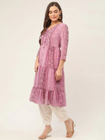 Thumbnail for Jompers Women's Purple Georgette Tiger Printed Kurta - Distacart