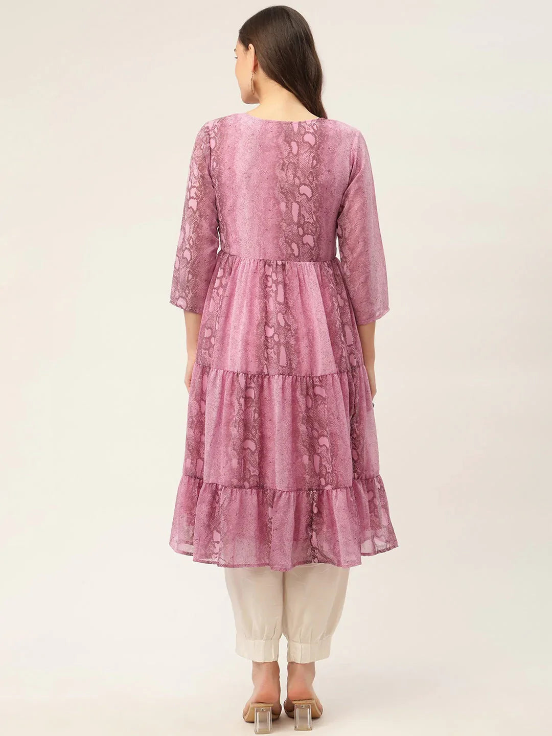 Jompers Women's Purple Georgette Tiger Printed Kurta - Distacart