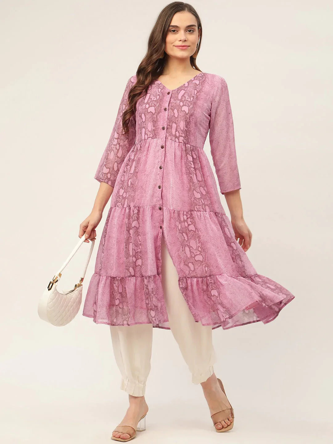 Jompers Women's Purple Georgette Tiger Printed Kurta - Distacart