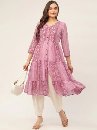 Jompers Women's Purple Georgette Tiger Printed Kurta - Distacart