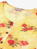 Thumbnail for Jompers Women's Yellow Georgette Floral Printed Kurta - Distacart