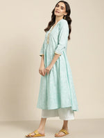 Thumbnail for Jompers Women's Blue & White Ethnic Motifs Printed Lace Detail Anarkali Kurta - Distacart