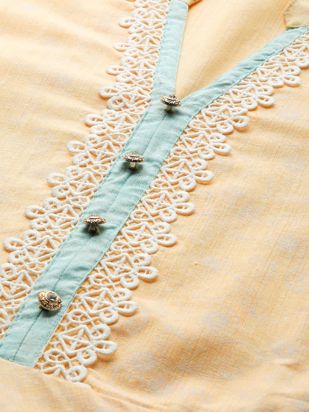 Jompers Women's Yellow & White Ethnic Motifs Printed Lace Detail Anarkali Kurta - Distacart