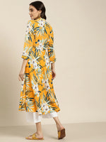 Thumbnail for Jompers Women's Yellow & Teal Blue Floral Printed Floral Georgette Anarkali Kurta - Distacart