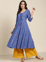 Thumbnail for Jompers Women's Blue Bandhani Printed Anarkali Kurta - Distacart