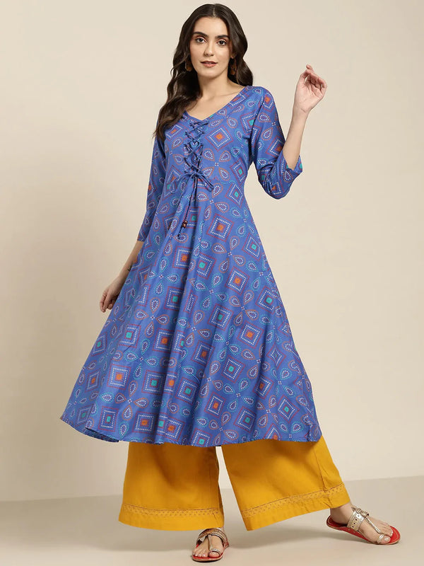 Jompers Women's Blue Bandhani Printed Anarkali Kurta - Distacart
