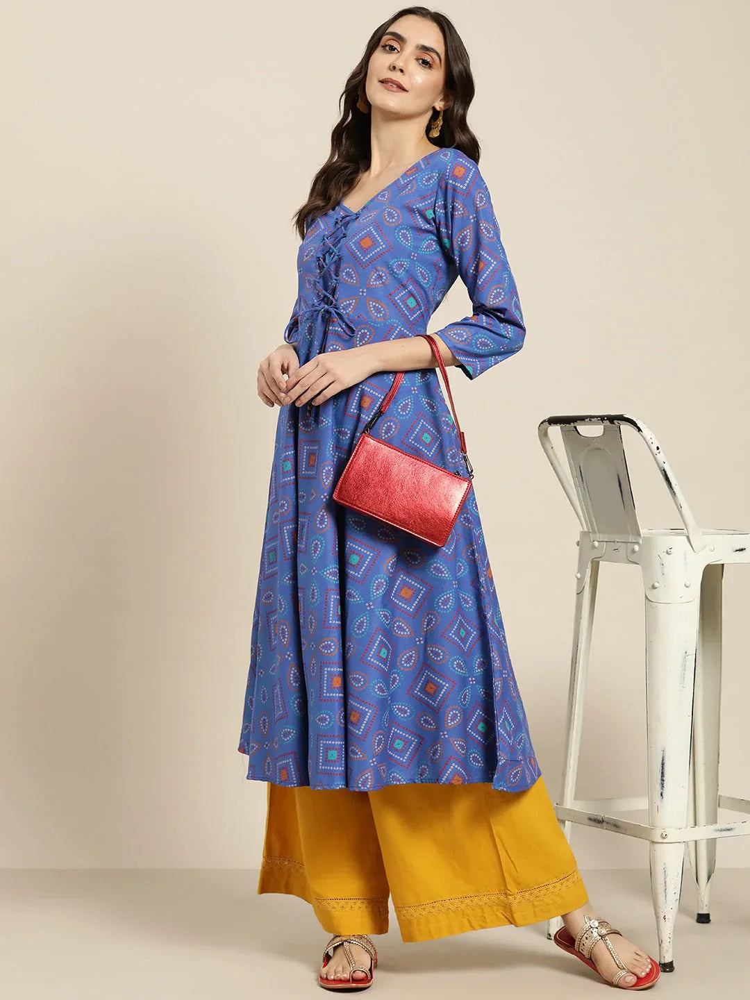 Jompers Women's Blue Bandhani Printed Anarkali Kurta - Distacart