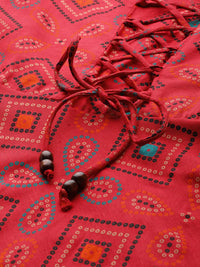 Thumbnail for Jompers Women's Red Bandhani Printed Anarkali Kurta - Distacart