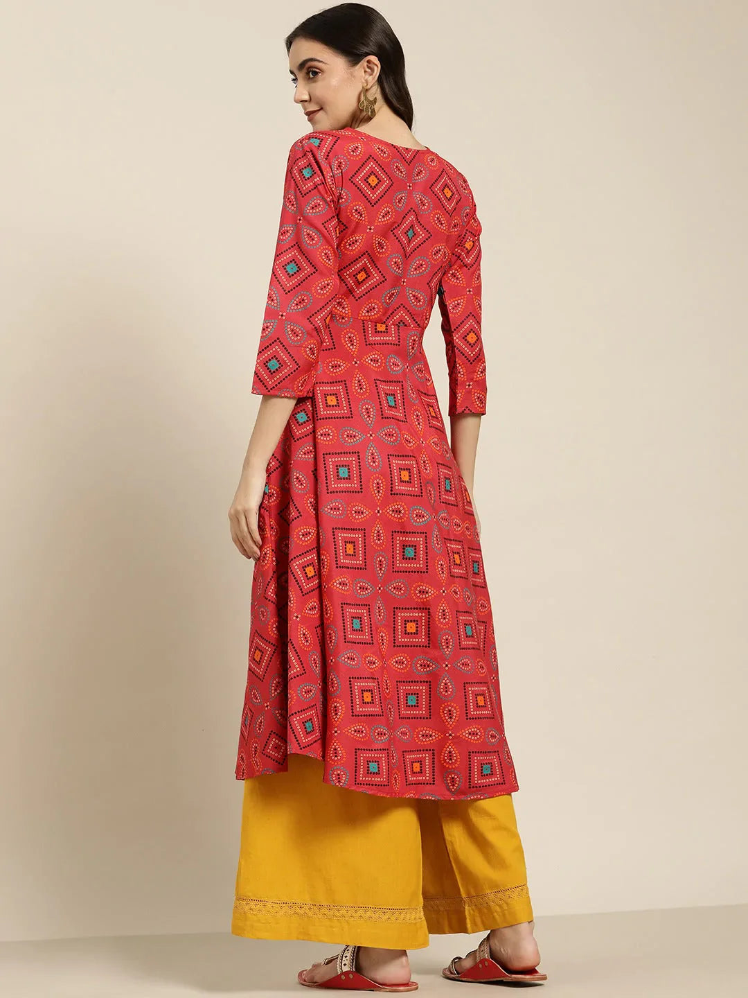 Jompers Women's Red Bandhani Printed Anarkali Kurta - Distacart