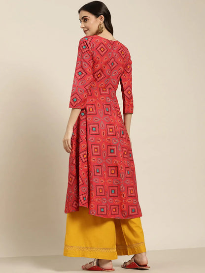 Jompers Women's Red Bandhani Printed Anarkali Kurta - Distacart