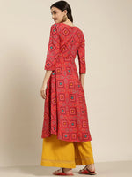 Thumbnail for Jompers Women's Red Bandhani Printed Anarkali Kurta - Distacart