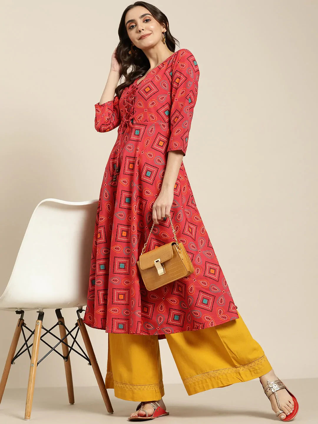 Jompers Women's Red Bandhani Printed Anarkali Kurta - Distacart