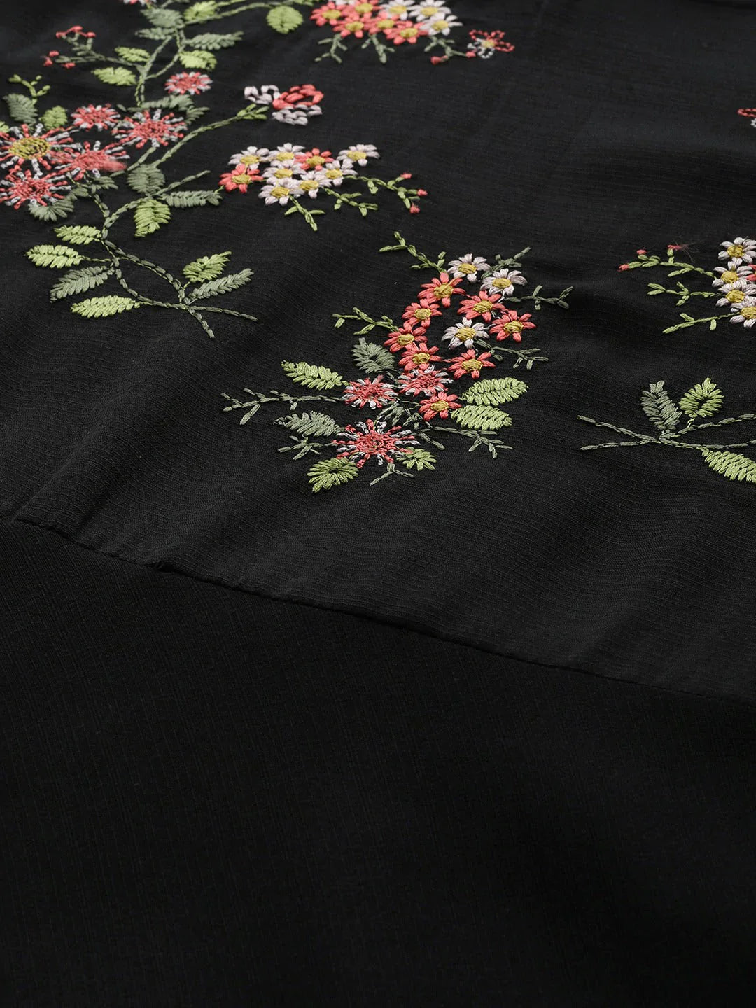 Jompers Women's Black & Green Floral Embroidered Georgette Anarkali Kurta - Distacart