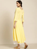 Thumbnail for Jompers Women's Yellow & Green Floral Embroidered Georgette Anarkali Kurta - Distacart